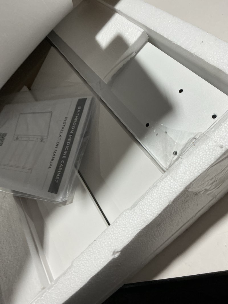 Condition photo showing Good Condition for tokeshimi 14x18 bathroom medicine cabinet, tempered mirror with adjustable storage frameless white farmhouse medicine cabinet recessed white 14x18 in