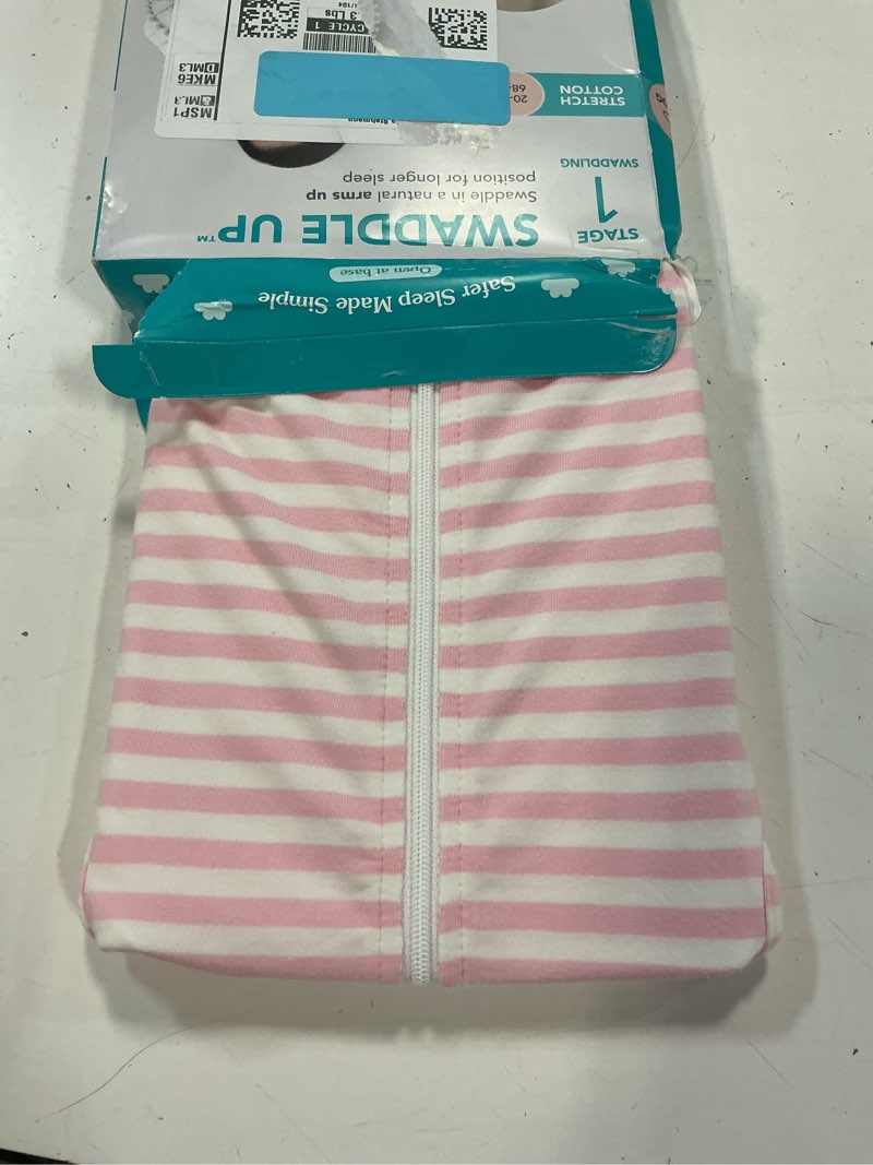 Condition photo showing Good Condition for love to dream swaddle up, baby sleep sack, self-soothing swaddles for newborns, improves sleep, snug fit helps calm startle reflex, new born essentials for baby, 1.0 tog, 5-8.5 lbs, white and pink