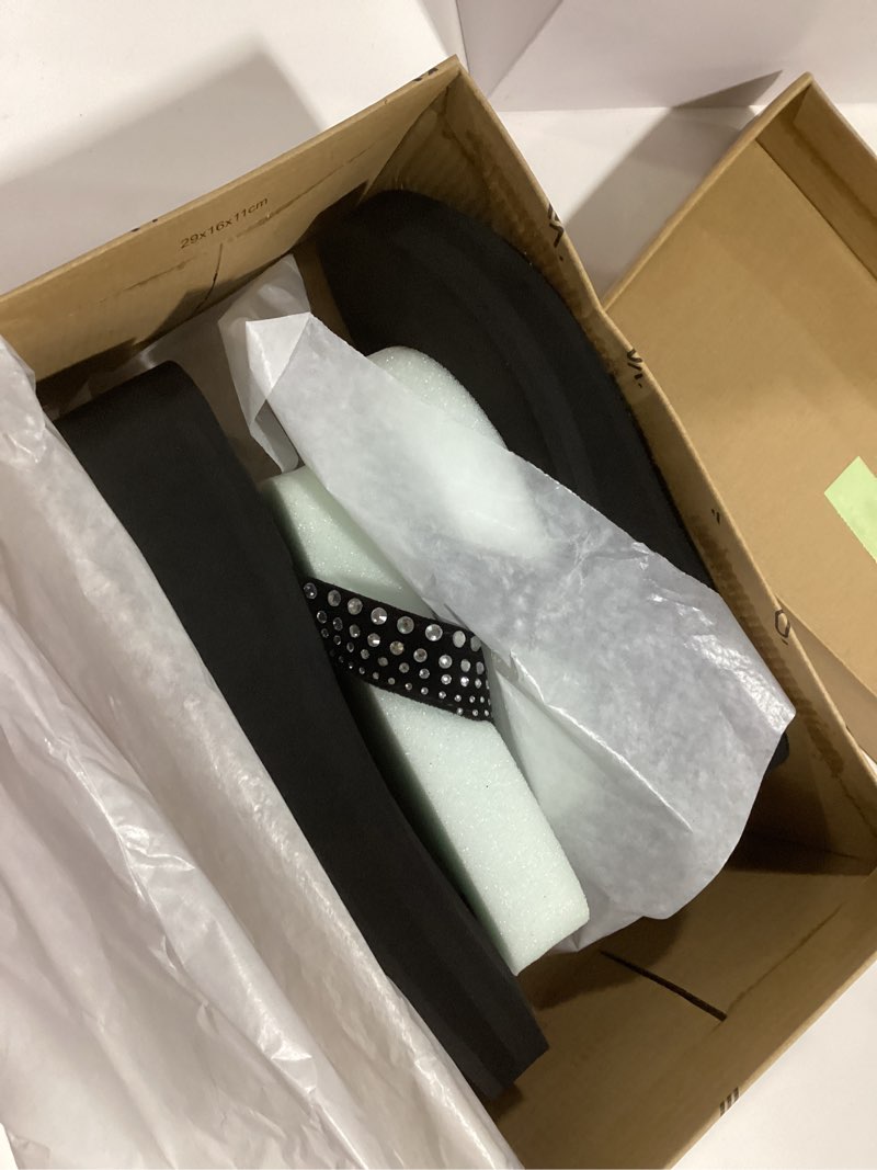 Condition photo showing Good Condition for AIMONE-Muriel Women Wedge Heel Flip Flops Comfy Platform Rhinestone Beach Sandals (6 M US, Black)