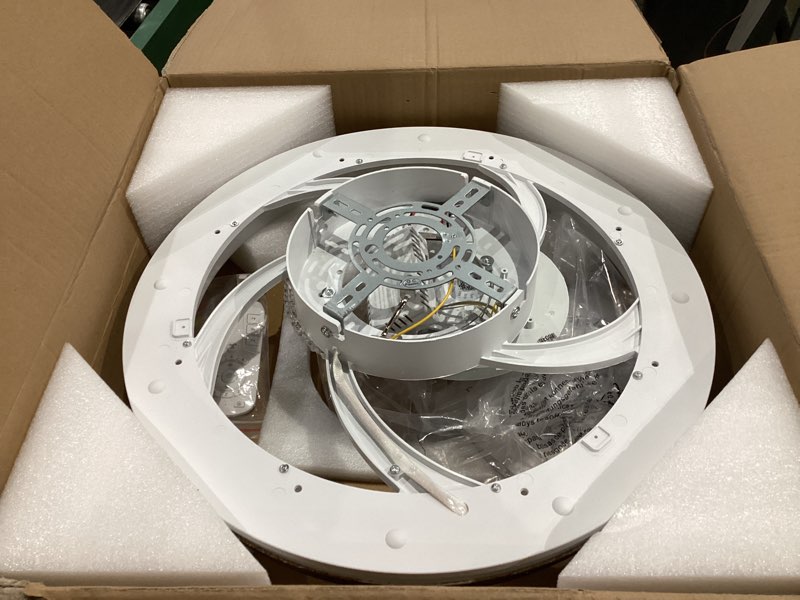 Condition photo showing Good Condition for Ceiling Fan with Light and Remote, 19" Low Profile Flush Mount, 6-Speed, DC Motor, Dimmable 3000K-6500K LED, Walnut Fandelier Ceiling Fan for Bedroom, Dining Room, Small Room Walnut 19 inch