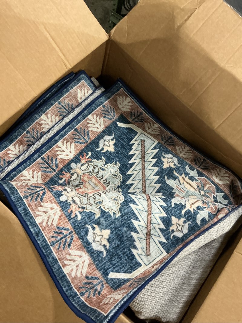 Condition photo showing Good Condition for 8x10 area rugs washable: oriental soft area rug for living room bedroom no shedding - low pile thin carpet rug for dining room non slip - boho vintage rug for home decor - navy blue navy blue 8' x 10' (rectangular)