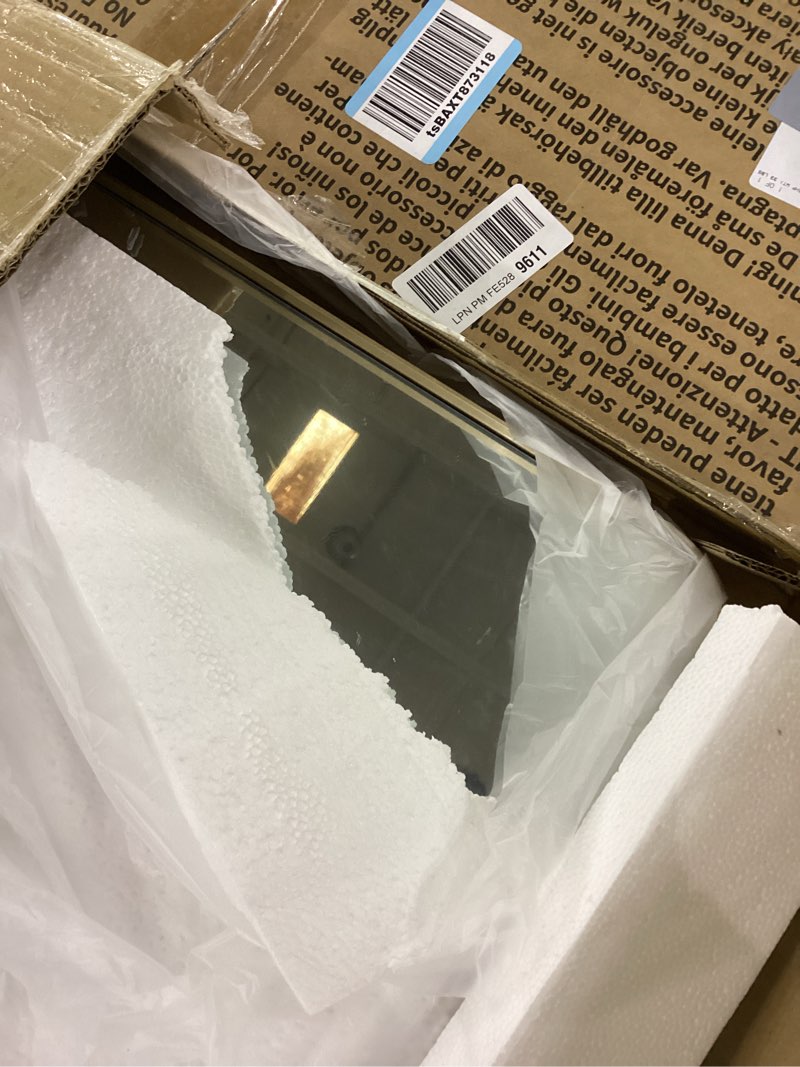 Condition photo showing Good Condition for LOAAO 20”X30” Gold Bathroom Mirror, Rounded Rectangle Gold Frame Mirror, Brushed Gold Bathroom Vanity Mirror Wall-Mounted, Anti-Rust, Hangs Horizontally or Vertically Gold 20"L x 30"W