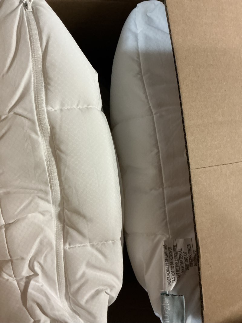Condition photo showing As Is for nuzzle cooling adjustable pillow for side sleepers, luxury standard size set of 2 bed pillow hotel collection - best adjust height soft firm pillow for back, stomach or side sleepers - home gifts standard size (set of 2) white