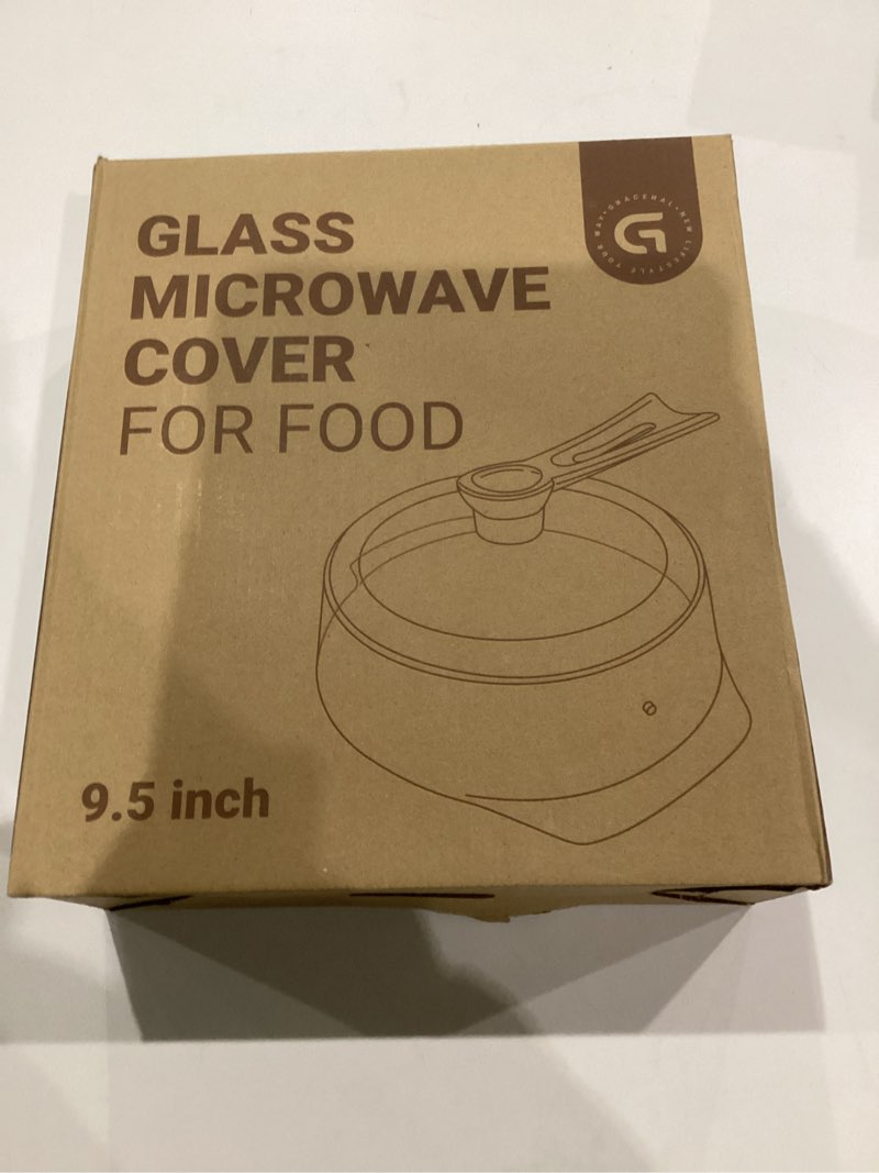 Condition photo showing New/Like New for Glass Microwave Splatter Cover, Microwave Cover for Food with Standup Handle, Dishwasher Safe, Food Safe, Clear Microwave Plate Splatter Guard Lid with Vent Hole, House Essentials for Gift, 9.5inch