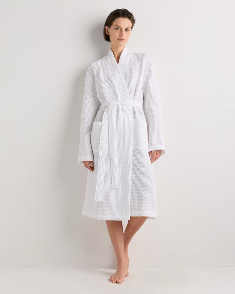 Quince Organic Turkish Waffle Robe, white, size xs 
