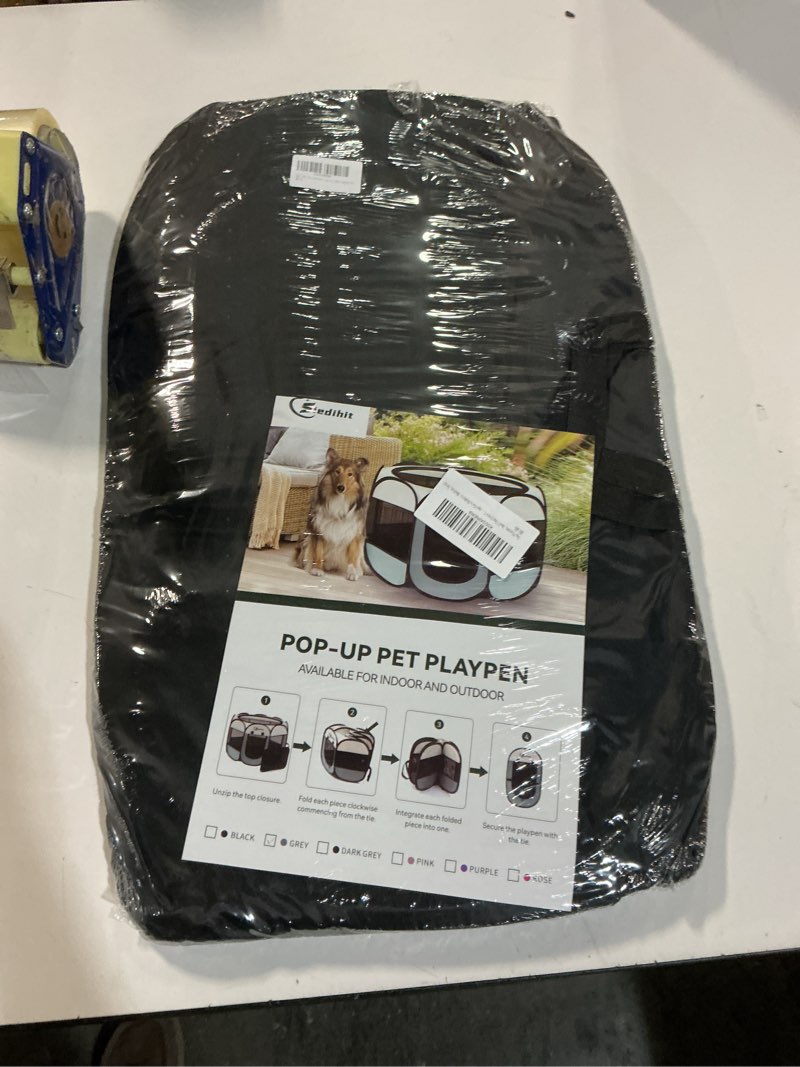 Condition photo showing New/Like New for Dog Playpen, Puppy Pet Playpen, Medium Dogs Tent Crates Cage Indoor/Outdoor, Portable Pop Up Dog Kennel Playpen with Carrying Case for Dogs/Cats/Rabbits, Removable Zipper Top, Grey Grey Medium (36" x 36" x 23")