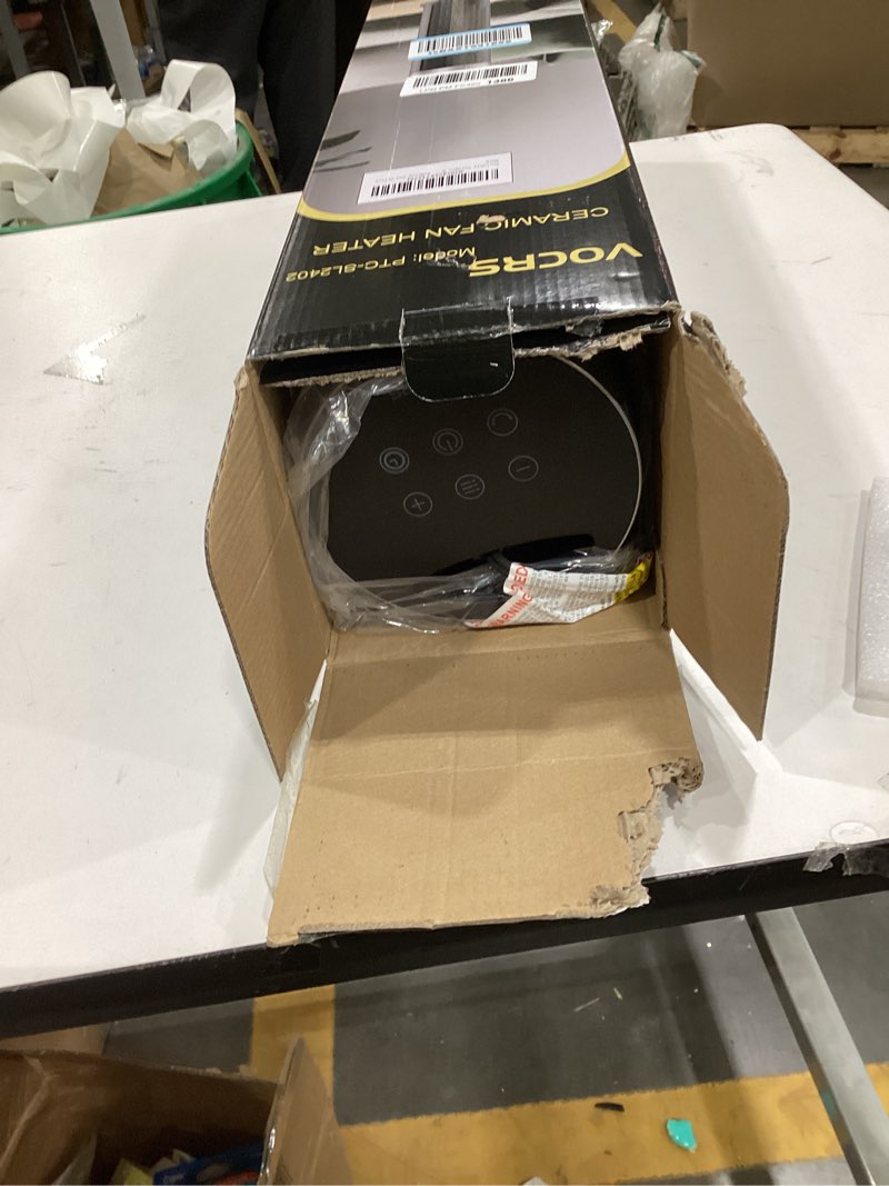 Condition photo showing As Is for space heater for indoor use with remote - 70° oscillating tower electric heater, 24 inchs, 12h timer, 1500w quiet ptc ceramic heating with thermostat, fast safety heat for office, home, bedroom