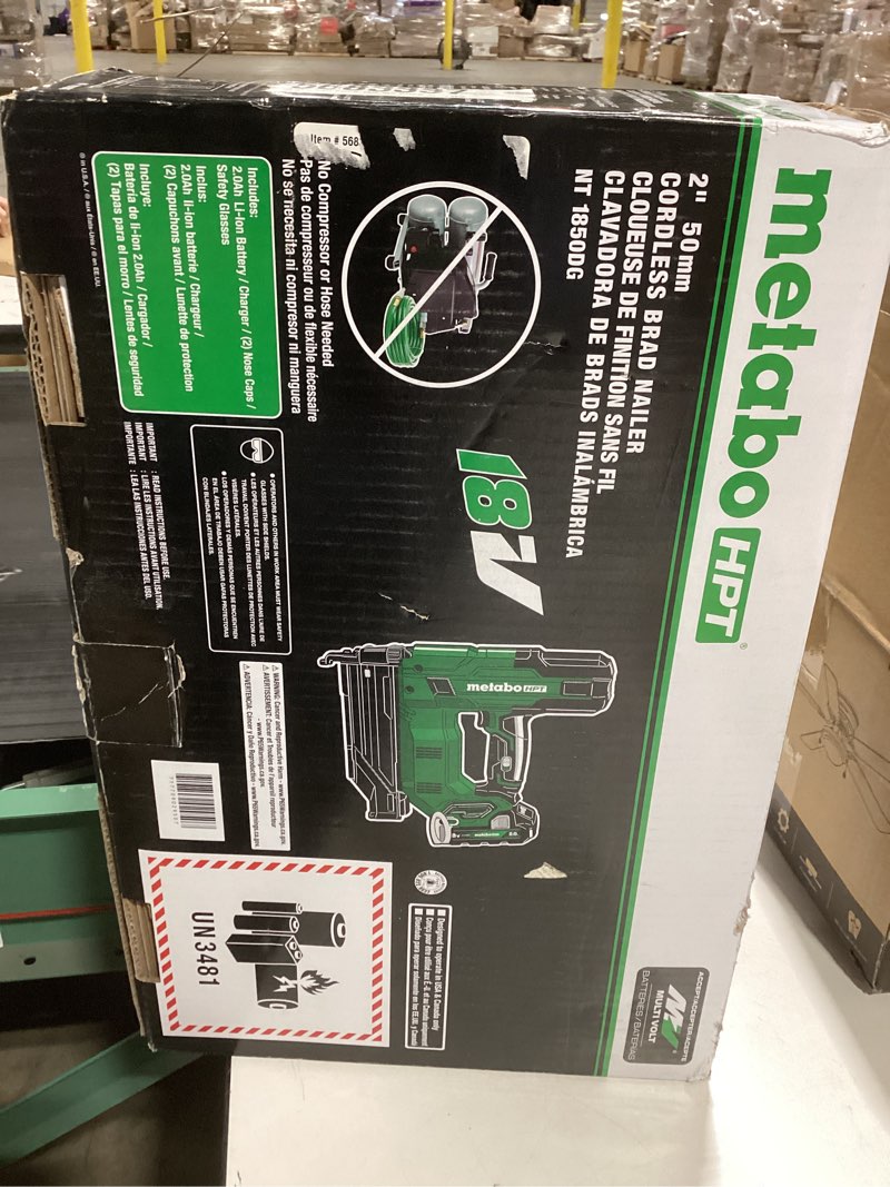 Condition photo showing Good Condition for Metabo HPT 18V MultiVolt Compact Cordless Brad Nailer Kit, 18 Gauge Nailer with Power Tool 2.0Ah Lithium Ion Battery, Drives 5/8" to 2" Brad Nails, 700 per Charge, NT1850DG NT1850DG Only