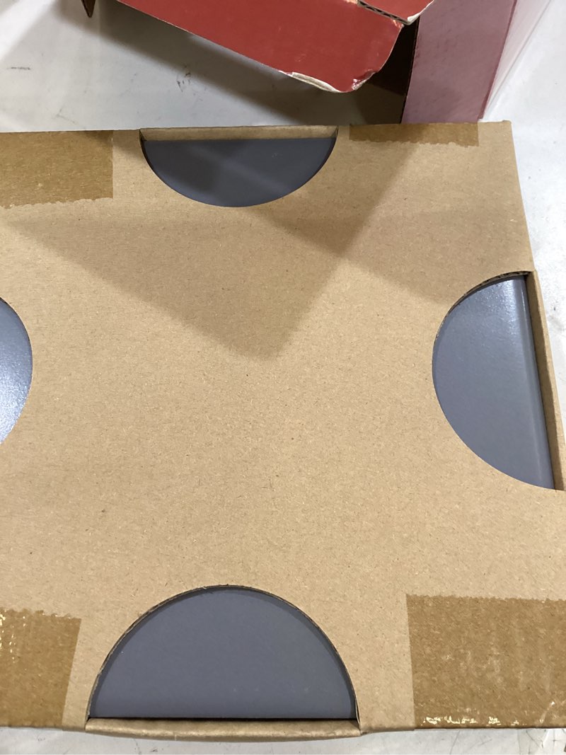 Condition photo showing New/Like New for old stone 4-piece glazed cordierite pizza stone set, four 7.5 inch stones form 15 x15 inch baking surface, durable, heat-resistant for oven & grill