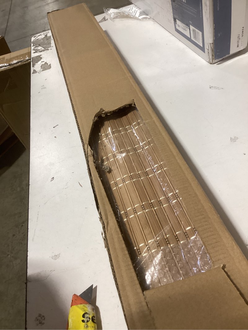 Condition photo showing New/Like New for LazBlinds No Tools No Drill Cordless Bamboo Roman Shades, Light Filtering Window Treatment, Roll Up Bamboo Blinds for Windows 34'' W x 64'' H, Brown Light Filtering-brown206 34" W x 64" H