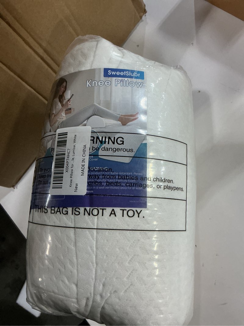 Condition photo showing Good Condition for Knee Pillow for Side Sleepers, Half Moon Memory Foam Bolster Pillow for Legs, Ergonomic Design Wedge Elevation Pillow for Side & Back Sleeping, Under Knee Support, Foot, Ankle, Lumbar,White White Standard