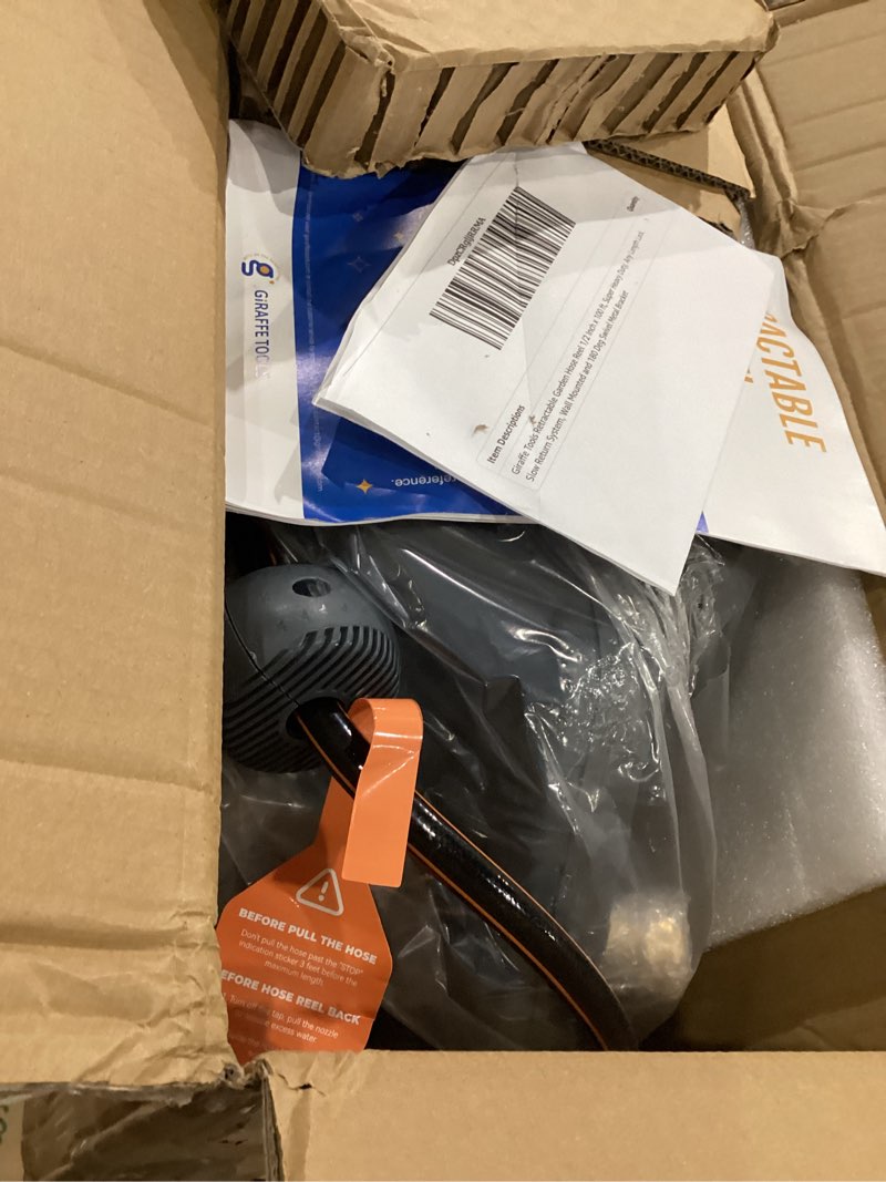 Condition photo showing Good Condition for giraffe tools retractable garden hose reel 1/2 inch x 100 ft, super heavy duty, any length lock, slow return system, wall mounted and 180 deg swivel metal bracket 1/2 100ft dark grey