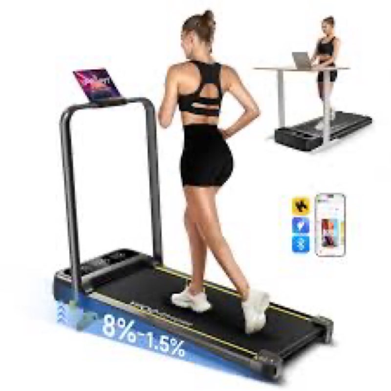 ypoo foldable treadmill with incline, walking pad with handle bar 3 level incline, portable folding 