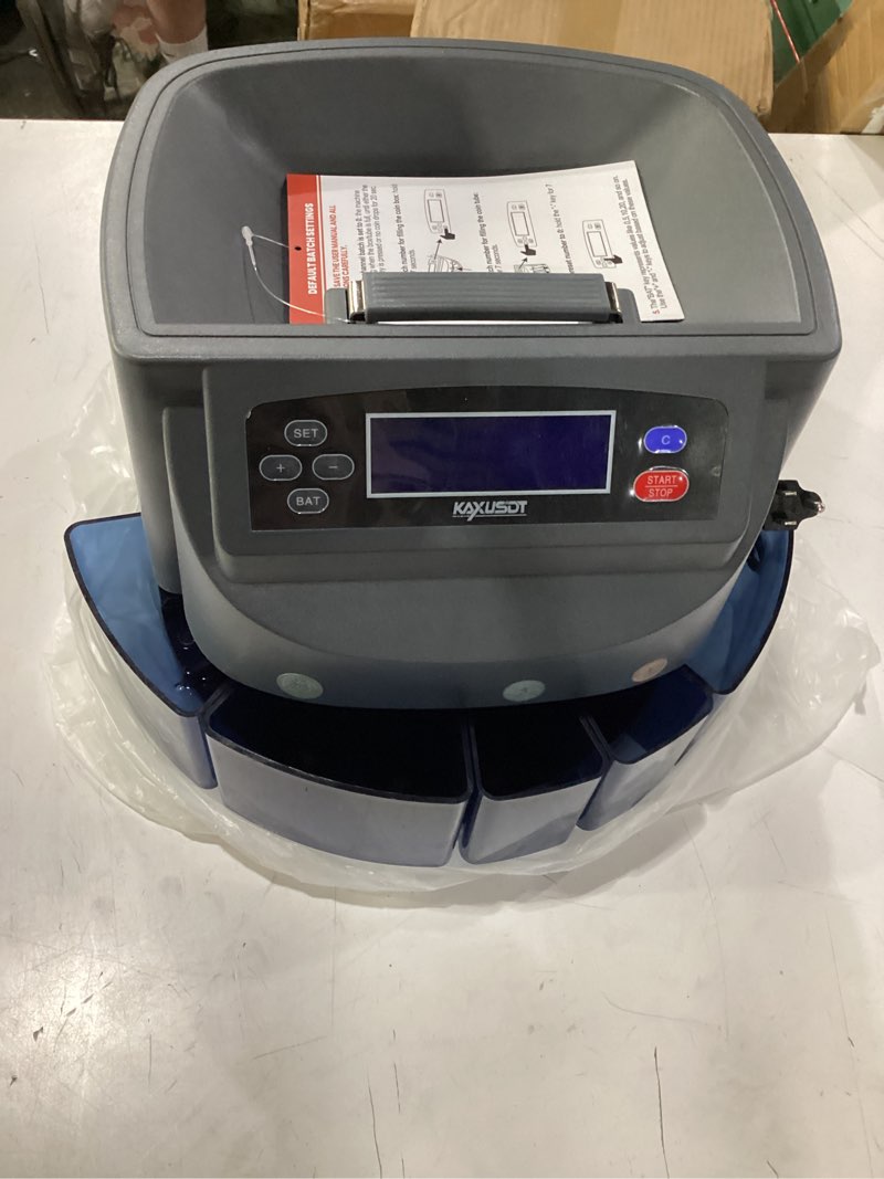 Condition photo showing Good Condition for **untested** professional usd coin counter & coin sorter wrapper machine, electric change counter with lcd display, automatic coin roller machine for five u.s. coins, sorts 270 coins/min, 500 coins capacity gray