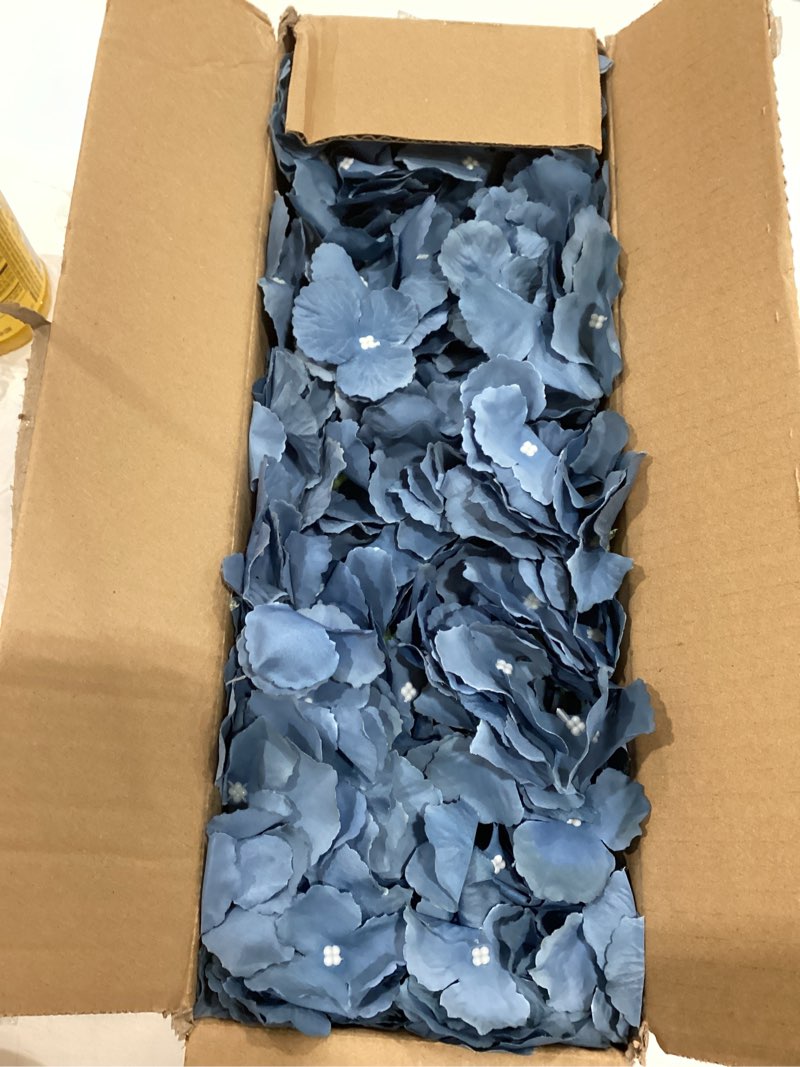 Condition photo showing As Is for Scawim Flower Table Centerpiece, Artificial Hydrangea Arrangements Centerpieces Fake Flowers Decor Wood Tray with Faux Flower Wedding Bouquets Room Kitchen Farmhouse Indoor Office Party(Deep Blue)