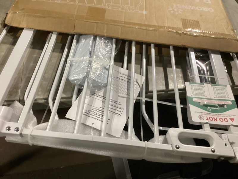 Condition photo showing New/Like New for mom's choice-grownsy baby gate for stairs, 29.5"-48.4" pressure mounted baby gate for top of stair&doorway with v-shaped rods, anti-trip pedal, extra wide stairs dog gate easy install w/red reminder white 29"-48"*30"