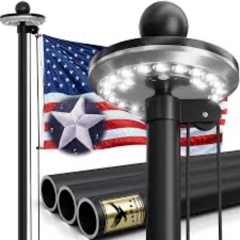 25ft telescoping heavy duty flag pole with solar light, extra thick 11-gauge aluminum,true glory edi