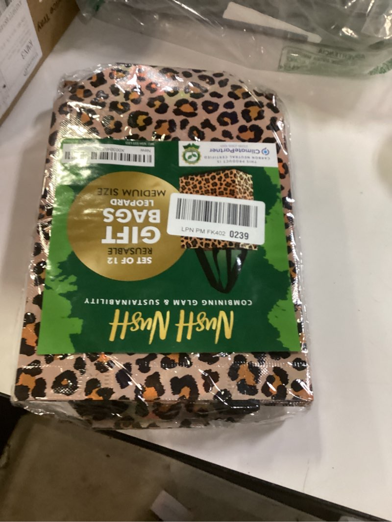 Condition photo showing New/Like New for Nush Nush Leopard Gift Bags Medium Size– Set of 12 Cheetah Gift Bags With Handles - Reusable Goodie Bag for Animal Print Party, Safari Party Favors, Jungle Theme Birthday - 8x4x10 Size Leopard - Medium Size