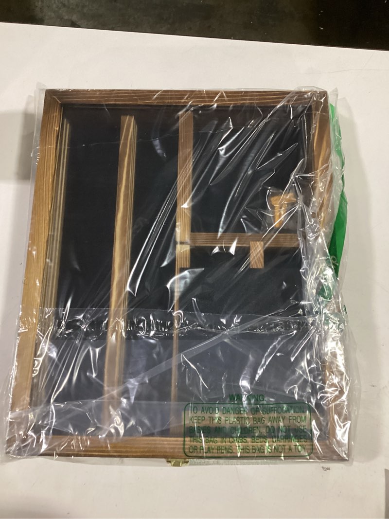 Condition photo showing Good Condition for Challenge Coin Display Case, Lockable Military Coin Holder Cabinet with Removable Star Board & HD Tempered Glass Door, Solid Wood Wall Mount Coins Collection Rack Stand Charcoal Brown