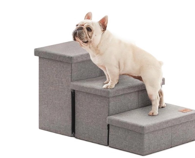 (similar to stock photo) dog stairs with storage, foldable dog steps for bed, non-slip pet steps for small dogs, collapsible sturdy pet ramp for small or large dogs, hold up to 200 lbs (28.5x17x16.5 inch, grey, 3) grey 3 28.5x17x16.5 inch