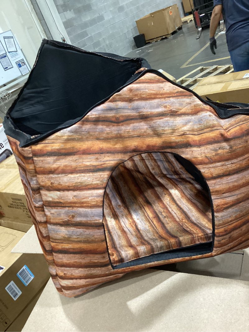 Condition photo showing As Is for outdoor cat house cat house for outdoor and indoor use - waterproof shelter for cats, dogs, and feral animals (redwood color, large) large redwood color
