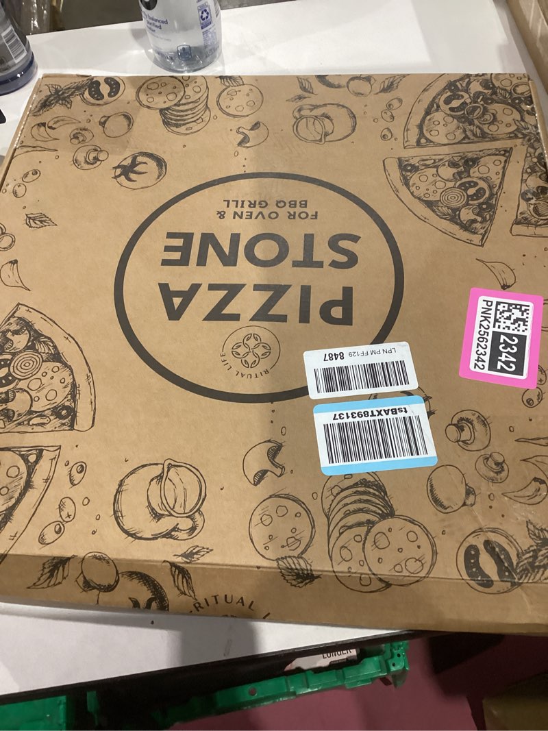 Condition photo showing Good Condition for 16 inch Baking Stone For Oven - Round Pizza Stone with Handles and Dough Tool - Baking Stone for Bread - Pizza Stones for Oven and Grill - Cooking Gifts for Food Lovers 16 inch Round Stone