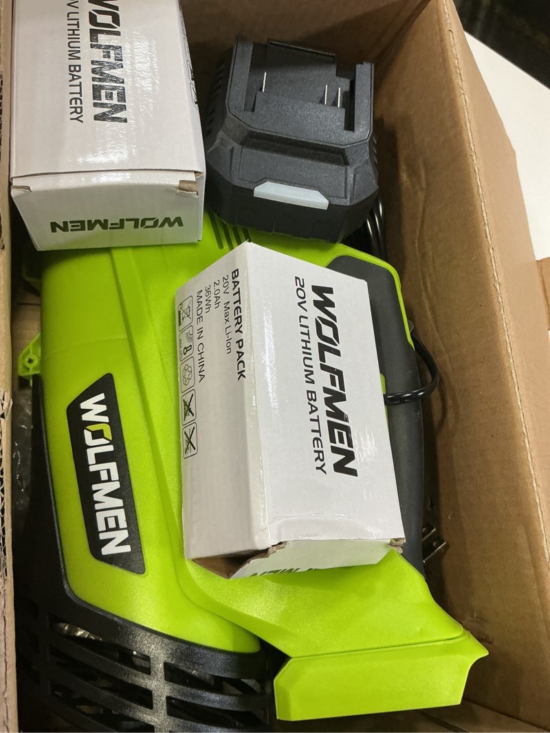 Condition photo showing As Is for Leaf Blower, Electric Cordless Leaf Blower with 2 Batteries and Charger, 2 Speed Mode, Lightweight Cordless Blower for Blowing Leaves, Patio Cleaning, Blowers for Lawn Care and Dust Plastic A-Green