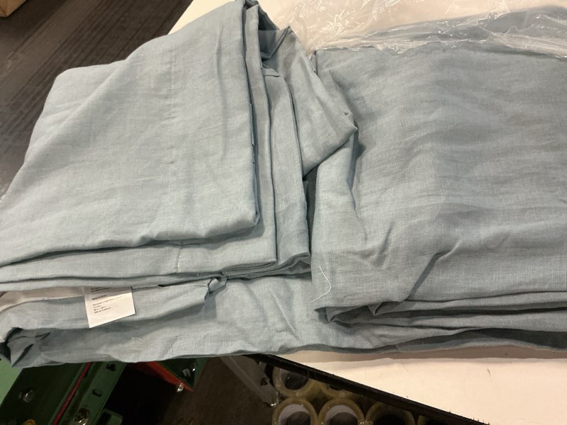 Condition photo showing Good Condition for european linen room darkening curtain - single panel (96”x96”) light blue