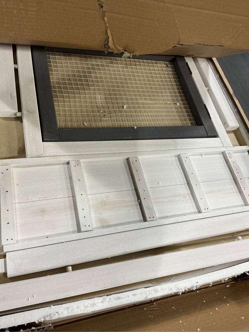 Condition photo showing New/Like New for BIRASIL Wood Rabbit Hutch, Guinea Pig Cage with Pull Out Tray, 2 Levels Bunny House for Small Animals Outdoor Indoor (Gray, 48 Inch)