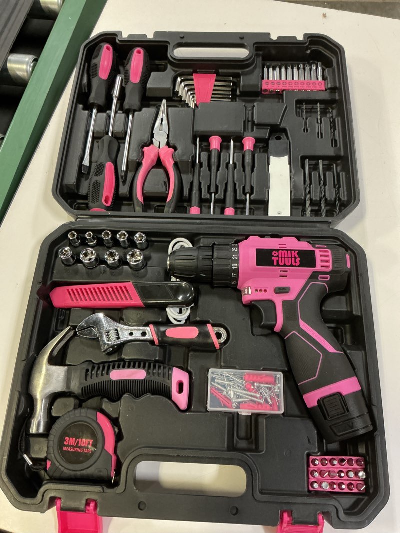 Condition photo showing Good Condition for 152pcs home tool kit with 12v cordless drill, pink