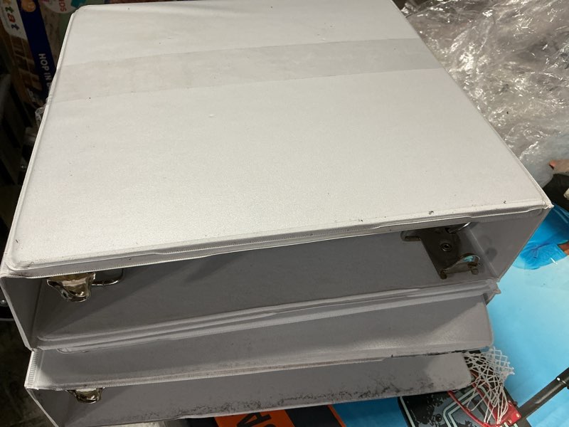 Condition photo showing As Is for member's mark 2" d-ring view binder, white 4 pk.
