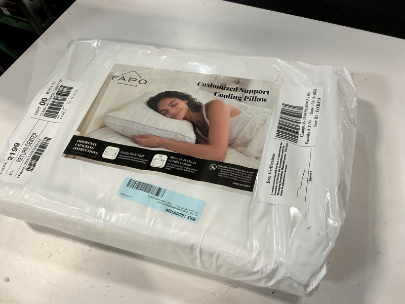 Condition photo showing New/Like New for j fapo goose feather down pillows, gusseted bed pillows queen size set of 2, luxury hotel collection fluffy pillows 100% cotton cover