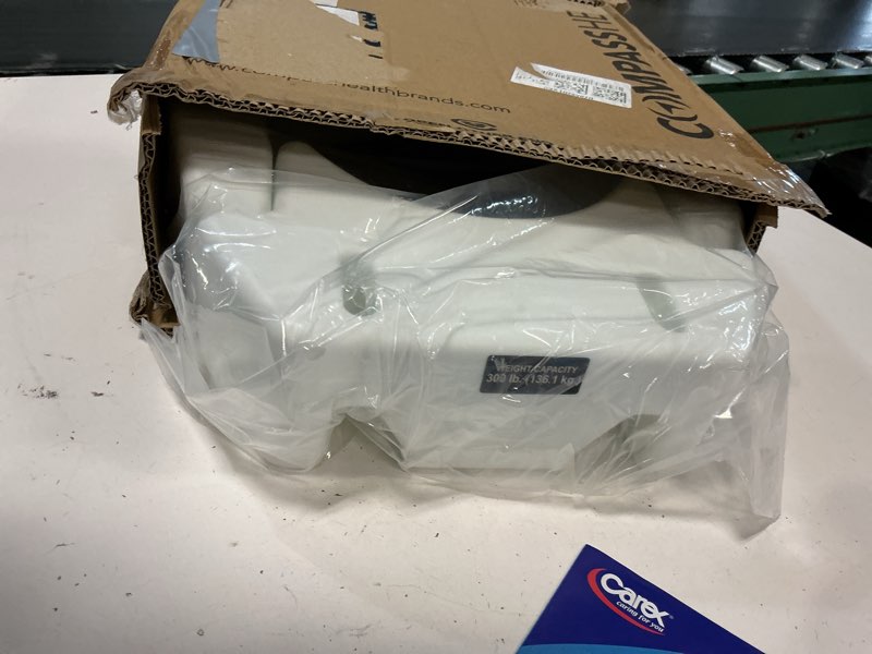 Condition photo showing New/Like New for carex round hinged raised toilet seat, elongated toilet seat riser, adds 3.5 inches of height, 300 lbs capacity, elevating and raising seat for elderly and handicap, universal, slip-resistant, white