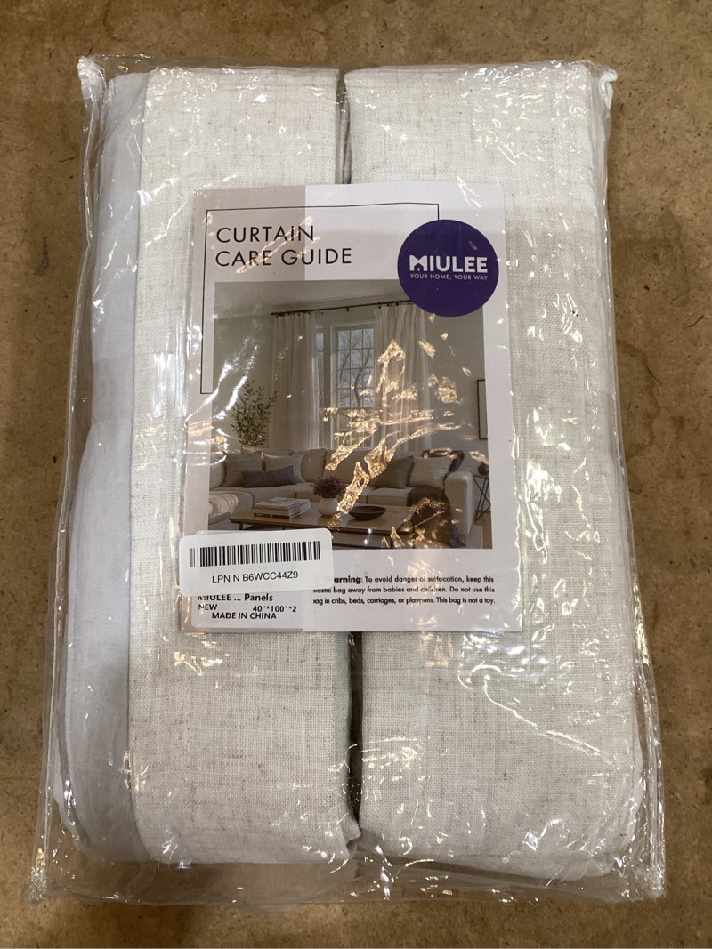 Condition photo showing As Is for miulee natural pinch pleated 100% blackout linen curtains for bedroom, room darkening memory trained light blocking window curtains 100 inches long for living room, black out pleat drapes, 2 panels 40"w x 100"l (pack of 2) natural