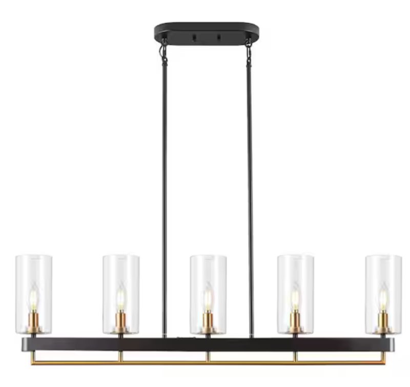Boyabat 5 light Black and Gold Linear Chandelier for Kitchen Island Dining Room with no bulbs included