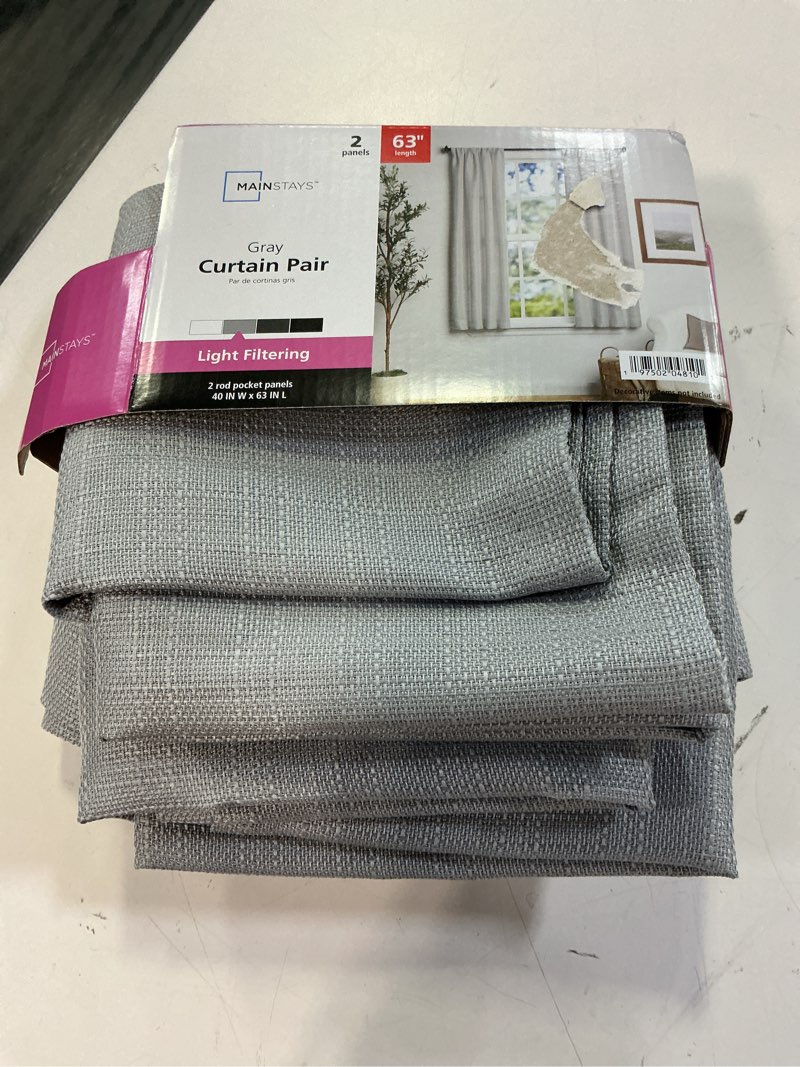 Condition photo showing Good Condition for mainstays southport textured light filtering curtain panel pair, set of 2, grey, 40"w x 63"l
