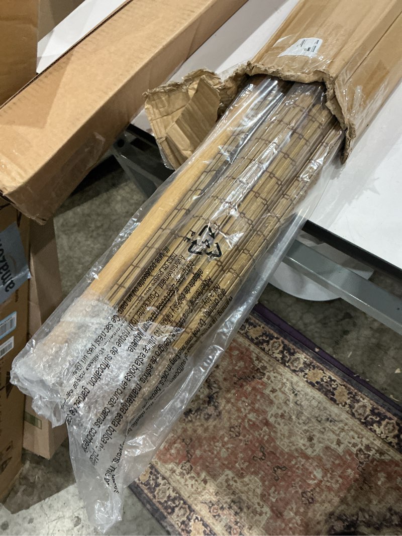 Condition photo showing Good Condition for lazblinds no tools no drill cordless bamboo roman shades, light filtering window treatment, roll up bamboo blinds for windows 40'' w x 64'' h, eastfield teak light filtering-eastfield teak 40" w x 64" h