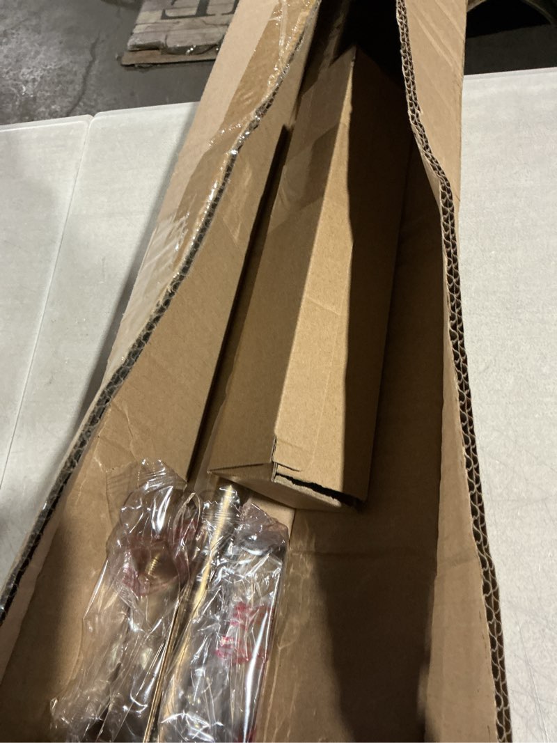 Condition photo showing As Is for brass gold curtain rods for windows 48 to 84, 1 inch decorative antique brass curtain rod heavy duty with adjustable length & easy installation 48" to 84"