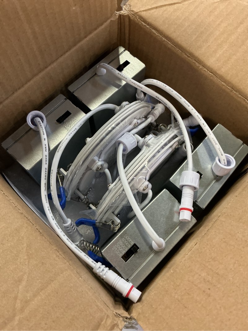 Condition photo showing New/Like New for ensenior 4 pack 4 inch led recessed light, dimmable, 2700k-5000k 5cct, 750lm high brightness, 9w 120v, damp rated, ultra-thin canless wafer ceiling light - etl & fcc & ic 2700/3000/3500/4000/5000k - 5cct white 4 inch