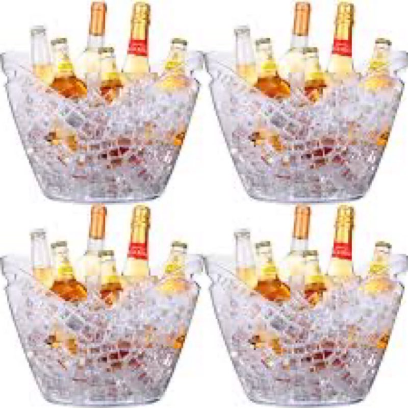 clear ice bucket 4 pack, 4l acrylic ice buckets for parties - beverage tub for champagne, beer, wine