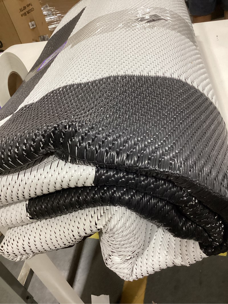 Condition photo showing Good Condition for outdoor patio rug 10x14 large waterproof plastic straw camping rug reversible stain resistant modern checkered carpet uv resistant foldable mat for rv, porch, backyard, black & white black/white 10' x 14' (rectangular)