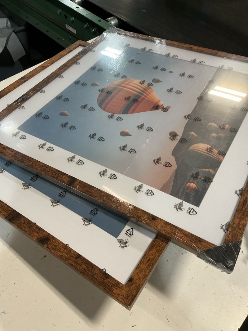 Condition photo showing As Is for Wood 20x20 Picture Frame with 16x16 Mat Deep Brown, Display 16x16 with Mat or 20x20 without Mat, Wood 20 by 20 Photo Frame, 20 x 20 Frame for Wall Hanging Display, Deep Brown, 2 Pack 2 20x20 inch