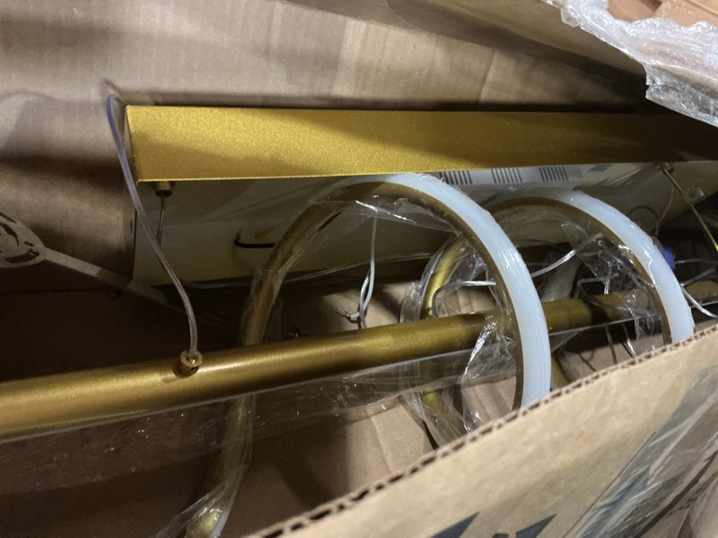 Condition photo showing As Is for Modern Ceiling Pendant Light, with Remote Control Dimmable 3 Color Mode & Brightness Ceiling Lamp, Anti-Flicker Dining Light Fixture for Kitchen, Dining Room (Gold)