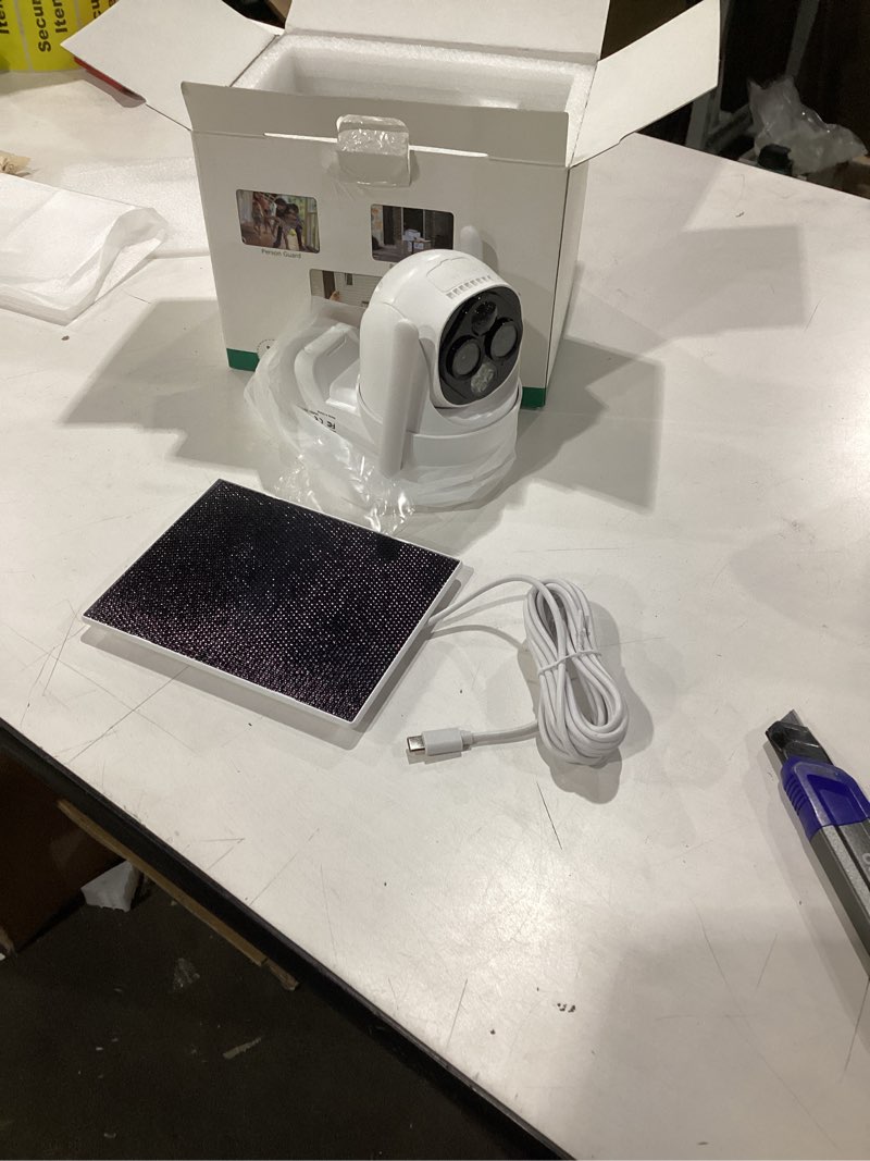 Condition photo showing Good Condition for didseth dual-lens solar security cameras wireless outdoor, 360° view 10x zoom wifi cameras for home security with pir detection, 2-way audio, ip65 waterproof spotlight siren alarm, sd/cloud storage