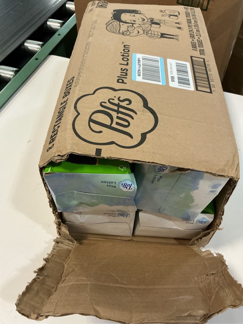Condition photo showing Good Condition for puffs plus lotion facial tissues, 8 family boxes, 124 facial tissues per box, allergies and colds 124 count (pack of 8)
