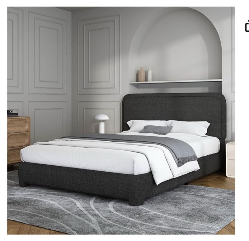 Redrow Upholstered Platform Bed - Black Boucle - Queen Size - Headboard - BOX 1