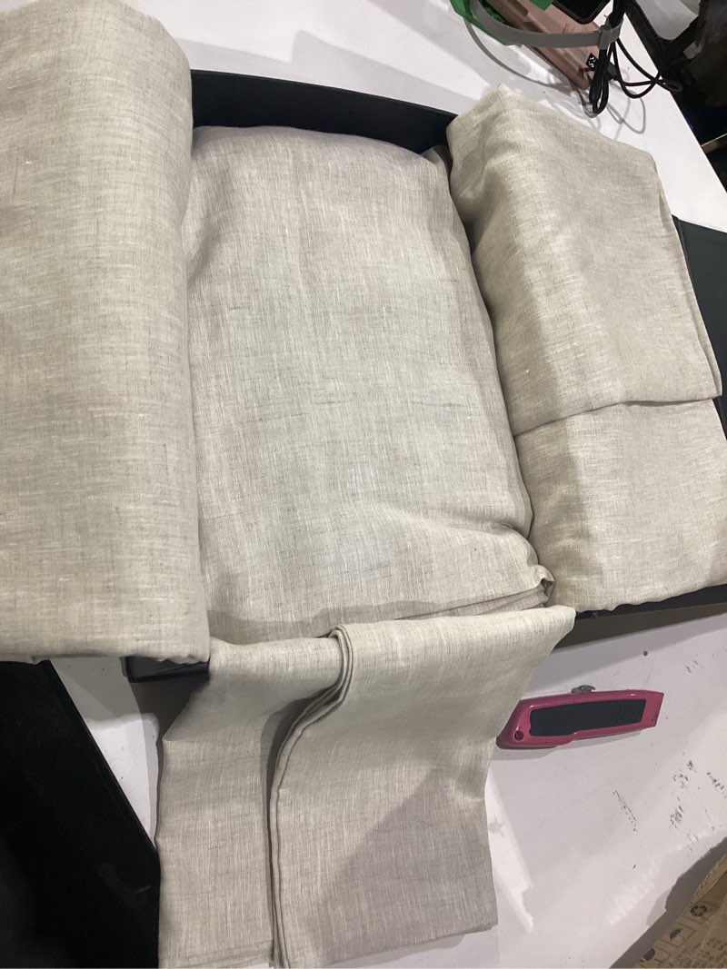 Condition photo showing Good Condition for atlinia 100% pure flax linen bedding set - stone washed french linen fabric deep pocket fitted sheet farmhouse flat sheet 2 pillowcases (natural, king) natural king