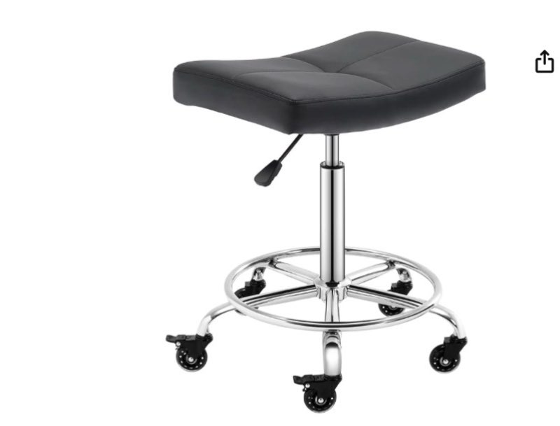 Adjustable Rolling Stool with Extra Wide Seat, Lockable Rubber Wheels & Footrest - Swivel Stool Chair for Kitchen, Lab, Office, Salon, Home (Black, 24''-31'')