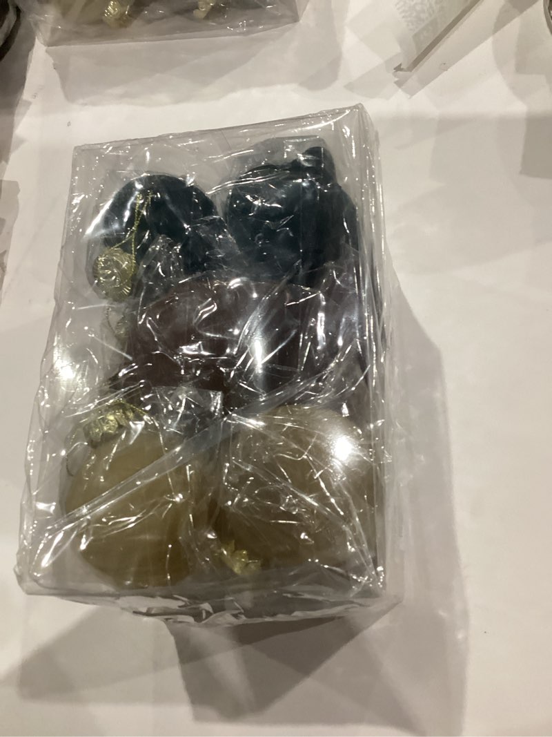 Condition photo showing New/Like New for 12 Pcs Velvet Christmas Ornaments Set, 3.15" Shatterproof Khaki Brown and Green Flocked Christmas Tree Decorations, Velvet Balls Bulb Hanging Ornaments for Home Office Xmas Party Decor