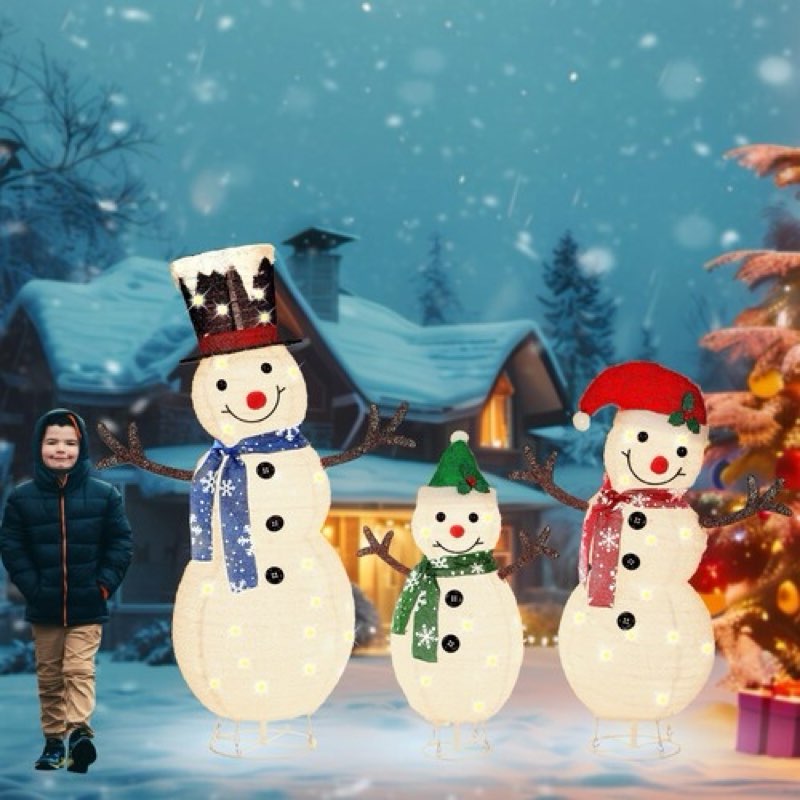 3Pcs 4.5FT 3D Snowman Christmas Decorations Outdoor with 170 Twinkling LED Lights - Large Christmas 